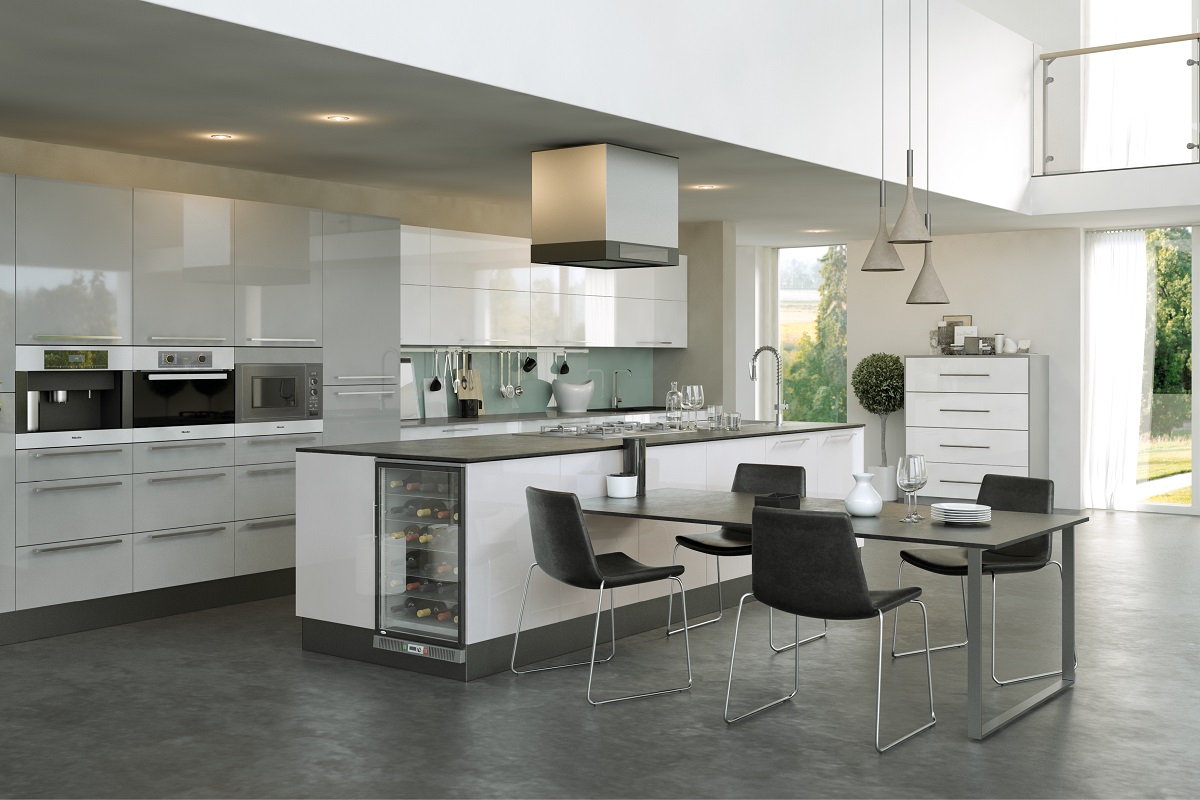 Firbeck Supergloss White and Supergloss Light Grey Kitchen